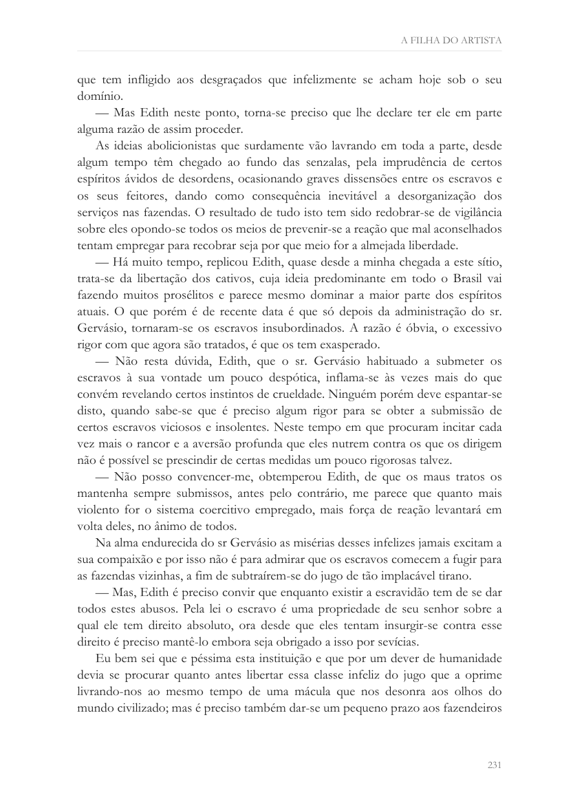 Página 231 de A filha do artista, com o diálogo entre Edith e Florisa.